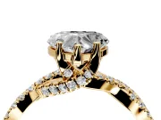 Solitaire Engagement Ring Setting for Heart-Shaped Center with Narrow Twist Pave Band and Prong Head in Yellow Gold