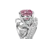 Halo Engagement Ring Setting for Fancy Pink Cushion Cut Center with Marquise and Pave Bypass Band and Prong Head in Platinum