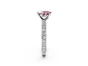Solitaire Engagement Ring Setting for Fancy Pink Oval Center with Milgrain-Edged Pave Band and Prong Head in Sterling Silver