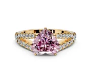 Solitaire Engagement Ring Setting for Fancy Pink Heart-Shaped Center with Pave Split Shank and Prong Head in Yellow Gold