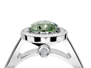 Halo Engagement Ring Setting for Fancy Green Pear-Shaped Center with Outer Bezel Rim, Pave Band and Prong Head in Sterling Silver