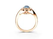 Bezel-Framed Halo Engagement Ring Setting for Fancy Blue Marquise Center with Pave Band and Prong Head in Rose Gold