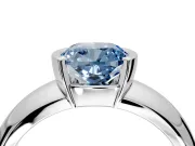 Tension Engagement Ring Setting for Fancy Blue Cushion Cut Center with Wide Flat Band and Tension Head in Platinum
