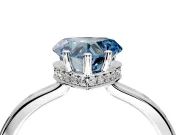 Hidden Halo Engagement Ring Setting for Fancy Blue Heart-Shaped Center with Wide Flat Plain Band and Prong Head in White Gold