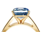 Solitaire Engagement Ring Setting for Fancy Blue Asscher Cut Center with Tapered Split Shoulders and Prong Head in Yellow Gold