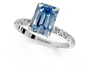 Solitaire Engagement Ring Setting for Fancy Blue Emerald Cut Center with Micro Pave Band and Prong Head in Platinum