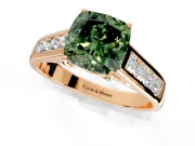 Solitaire Engagement Ring Setting for Fancy Green Cushion Cut Center with Round Cut Channel Band and Prong Head in Rose Gold