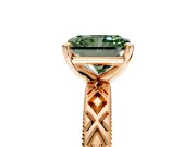Solitaire Engagement Ring Setting for Fancy Green Radiant Cut Center with Milgrain X Pattern Band and Prong Head in Rose Gold