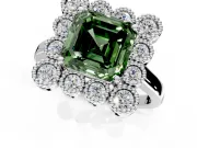 Cluster Halo Engagement Ring Setting for Fancy Green Asscher Cut Center with Milgrain Bezel Accents and Prong Head in Platinum