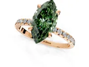 Solitaire Engagement Ring Setting for Fancy Green Marquise Center with Fine Pave Narrow Band and Prong Head in Rose Gold