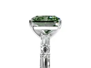 Baguette Engagement Ring Setting for Fancy Green Radiant Cut Center with Alternating Bar-Set Band and Prong Head in White Gold