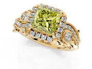 Bypass Halo Engagement Ring Setting for Fancy Yellow Princess Cut Center with Bezel Accents, Milgrain and Prong Head in Yellow Gold