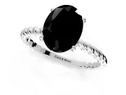 Solitaire Engagement Ring Setting for Fancy Black Oval Center with 2-Strand Rope Twist Band and Prong Head in White Gold