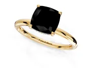 Hidden Halo Engagement Ring Setting for Fancy Black Cushion Cut Center with Thin Rounded Band and Prong Head in Yellow Gold