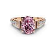 Solitaire Engagement Ring Setting for Fancy Pink Oval Center with Pave Cathedral Shoulders and Prong Head in Rose Gold