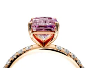 Solitaire Engagement Ring Setting for Fancy Pink Radiant Cut Center with Micro Pave Band and Prong Head in Rose Gold
