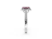 Floral Engagement Ring Setting for Fancy Pink Emerald Cut Center with Four Accent Clusters and Prong Head in Sterling Silver