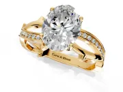 Solitaire Engagement Ring Setting for Oval Center with Pave and Plain Crossover Band and Prong Head in Yellow Gold