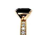 Milgrain Pave Engagement Ring Setting for Fancy Black Emerald Cut Center with Accent Band and Prong Head in Yellow Gold