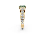 Solitaire Engagement Ring Setting for Fancy Green Radiant Cut Center with Graduated Shared Prongs and Prong Head in Yellow Gold