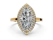 Halo Engagement Ring Setting for Marquise Center with Plain Tapered Band and Prong Head in Yellow Gold