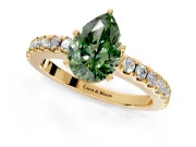 Solitaire Engagement Ring Setting for Fancy Green Pear-Shaped Center with Single Row Accent Band and Prong Head in Yellow Gold