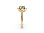 Milgrain Halo Engagement Ring Setting for Round Cut Center with Three-Sided Pave Band and Prong Head in Yellow Gold