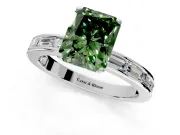 Solitaire Engagement Ring Setting for Fancy Green Radiant Cut Center with Channel Baguette Band and Prong Head in Sterling Silver