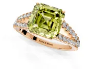 Solitaire Engagement Ring Setting for Fancy Yellow Asscher Cut Center with Pave Split Shank and Prong Head in Rose Gold