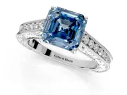 Solitaire Engagement Ring Setting for Fancy Blue Asscher Cut Center with Engraved Pave Band and Prong Head in Sterling Silver