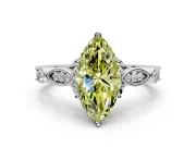 Solitaire Engagement Ring Setting for Fancy Yellow Marquise Center with Marquise and Bezel Accents and Prong Head in White Gold