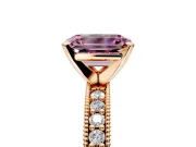 Milgrain Pave Engagement Ring Setting for Fancy Pink Emerald Cut Center with Accent Band and Prong Head in Rose Gold