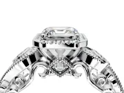 Milgrain Halo Engagement Ring Setting for Asscher Cut Center with Shoulder Bezels and Prong Head in Sterling Silver