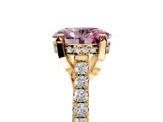 Solitaire Engagement Ring Setting for Fancy Pink Oval Center with Widening Pave Band and Claw Prong Head in Yellow Gold