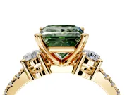 3 Stone Engagement Ring Setting for Fancy Green Princess Cut Center with Round Cut Side Accents and Prong Head in Yellow Gold