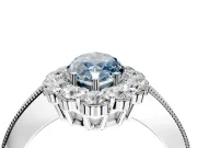 Halo Engagement Ring Setting for Fancy Blue Marquise Center with Milgrain Channel Band and Prong Head in Platinum