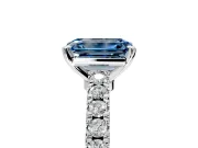 Solitaire Engagement Ring Setting for Fancy Blue Emerald Cut Center with Single Row Accent Band and Prong Head in Platinum