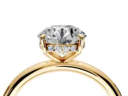 Hidden Halo Engagement Ring Setting for Round Cut Center with Thin Rounded Band and Prong Head in Yellow Gold