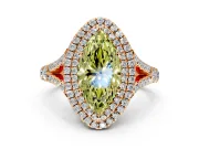 Double Halo Engagement Ring Setting for Fancy Yellow Marquise Center with Narrow Pave Split Shank and Prong Head in Rose Gold