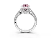 Solitaire Engagement Ring Setting for Fancy Pink Round Cut Center with Filigree Accent Basket and Prong Head in Platinum
