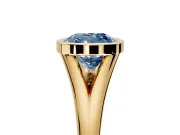Solitaire Engagement Ring Setting for Fancy Blue Cushion Cut Center with V Split Shank and Bezel Head in Yellow Gold