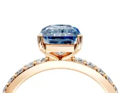 Solitaire Engagement Ring Setting for Fancy Blue Radiant Cut Center with Round Cut Pave Band and Prong Head in Rose Gold