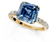 Solitaire Engagement Ring Setting for Fancy Blue Asscher Cut Center with Large Accent Band and Prong Head in Yellow Gold