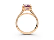 Solitaire Engagement Ring Setting for Fancy Pink Radiant Cut Center with Accented Split Shank and Prong Head in Rose Gold