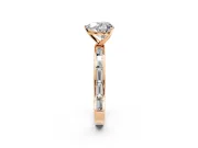 Solitaire Engagement Ring Setting for Heart-Shaped Center with Channel Baguette Band and Prong Head in Rose Gold
