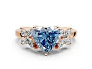 Floral Engagement Ring Setting for Fancy Blue Heart-Shaped Center with Marquise Cluster Shoulders and Prong Head in Rose Gold