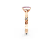 Solitaire Engagement Ring Setting for Fancy Pink Radiant Cut Center with Carved Leaf Shoulders and Prong Head in Rose Gold