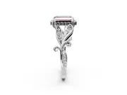Halo Engagement Ring Setting for Fancy Pink Emerald Cut Center with Leaf Motif Split Shank and Prong Head in Sterling Silver