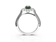 Milgrain Halo Engagement Ring Setting for Fancy Green Emerald Cut Center with Bezel Point Accents and Prong Head in Sterling Silver