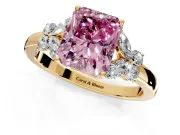 Solitaire Engagement Ring Setting for Fancy Pink Radiant Cut Center with Marquise Flower Shoulders and Prong Head in Yellow Gold